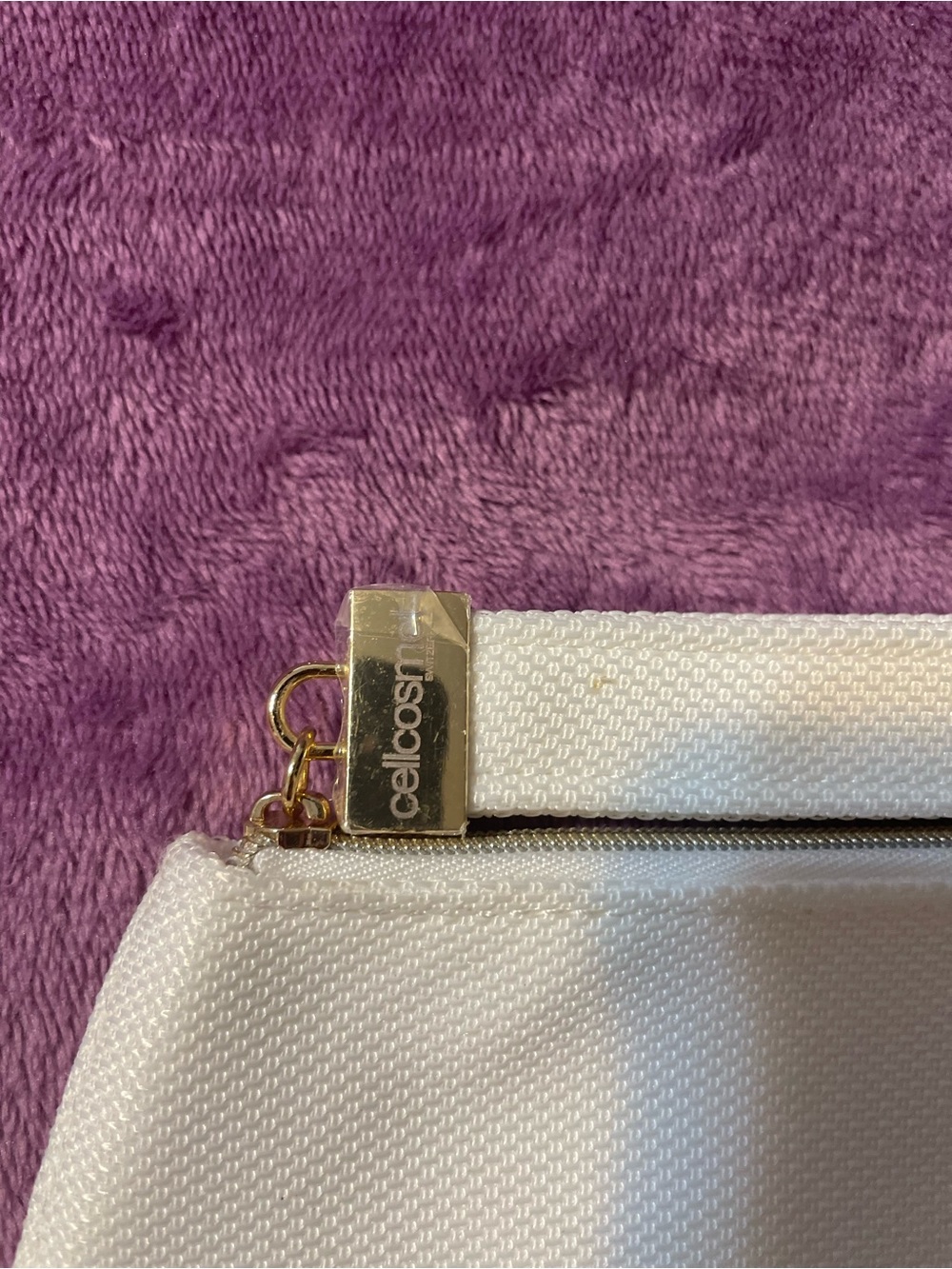 ellos White Cosmetic Wristlet with Gold Hardware